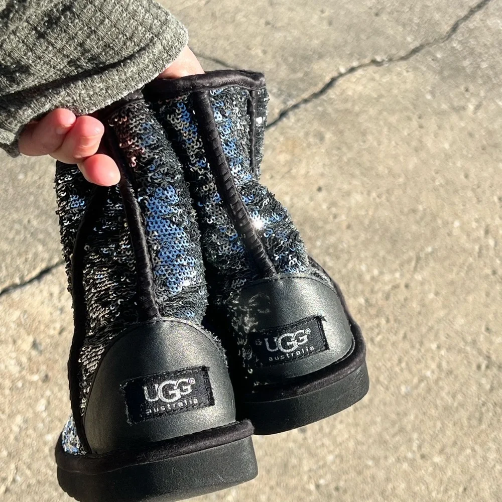 UGG Silver Sequin Boots with Black Accents